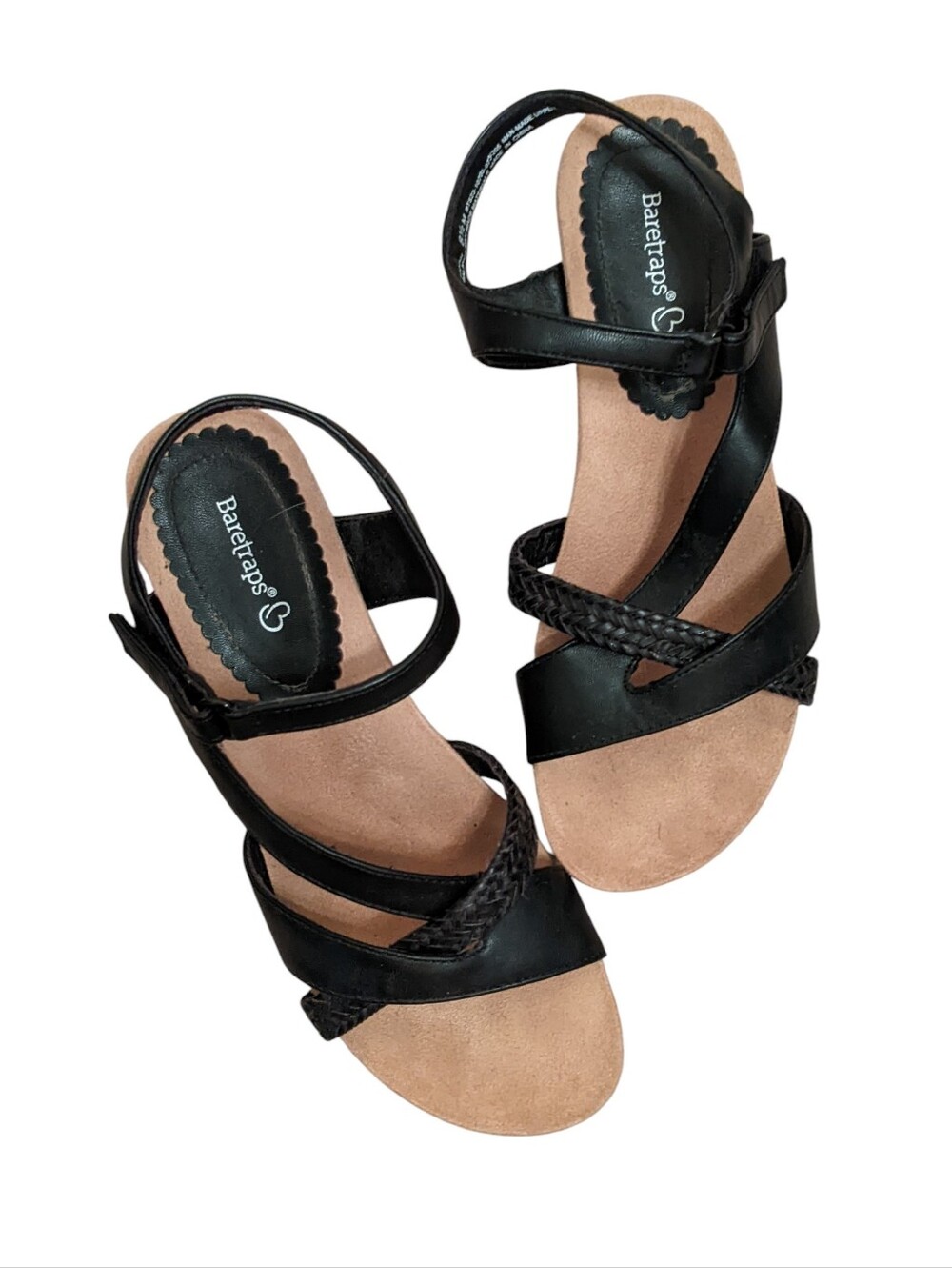 Baretraps Farah Black Strappy Cork Wedge Sandals 8.5